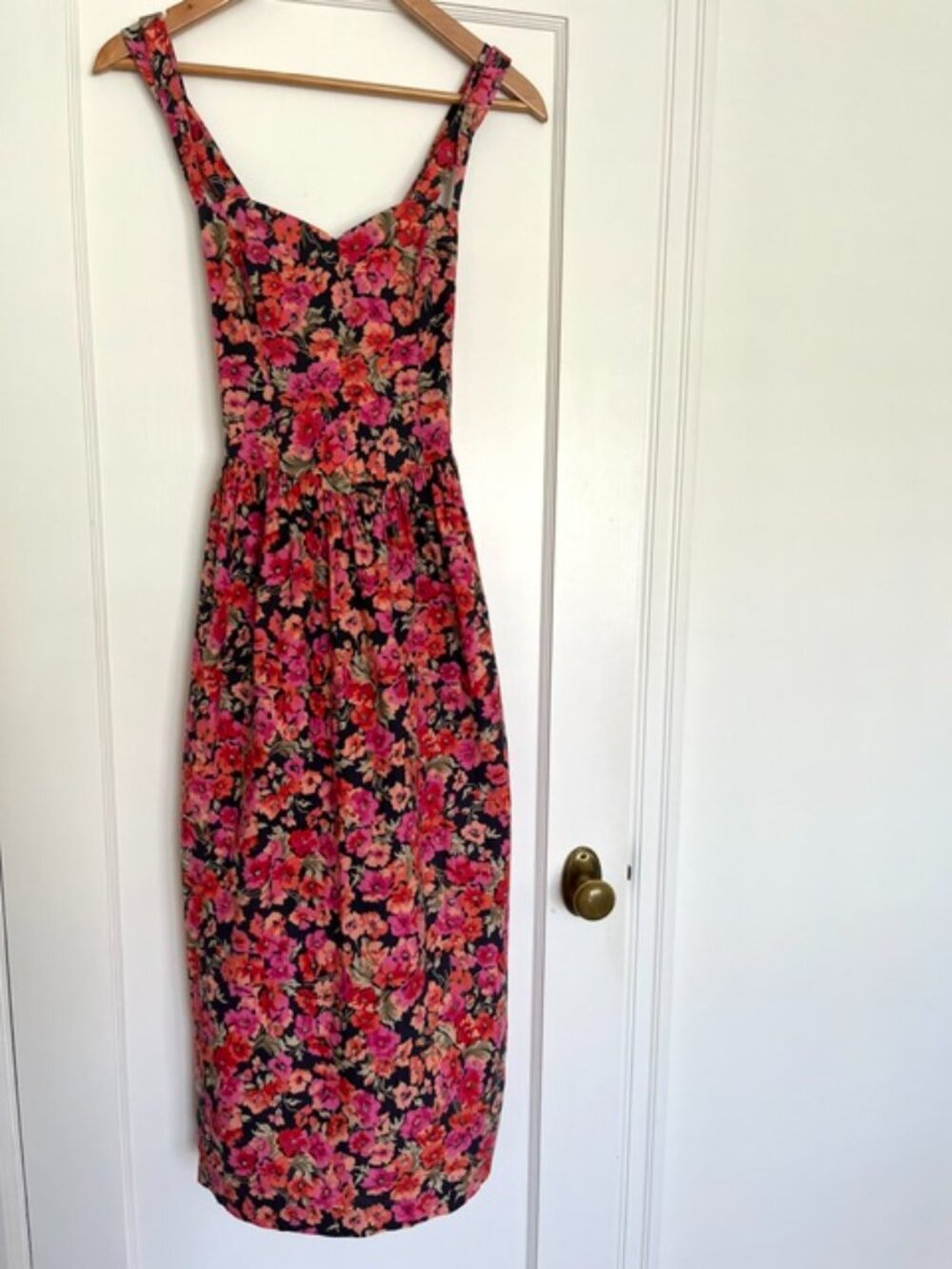 Vintage Laura Ashley Cotton Floral Midi Dress | Size XS/S